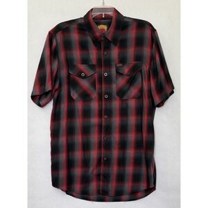 Dixxon Flannel Corazon Shirt Mens M Red Black Plaid Short Sleeve Bamboo Blend